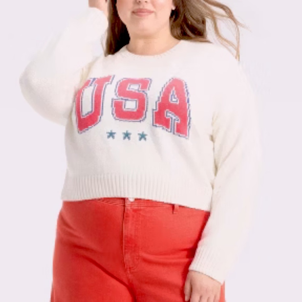 Grayson Threads Women's‎ Flag Graphic Sweater, Size 2XL- Off-White